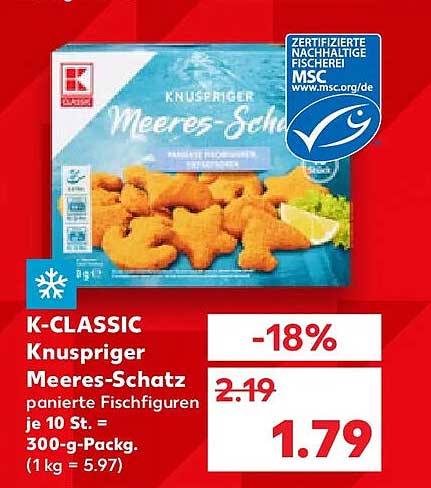 K-CLASSIC Knuspriger Meeres-Schatz panierte Fischfiguren je 10 St. = 300-g-Packg. (1 kg = 5.97)