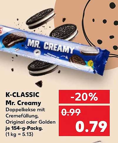K-CLASSIC Mr. Creamy Doppelkekse mit Cremefüllung, Original oder Golden je 154-g-Packg. (1 kg = 5.13)