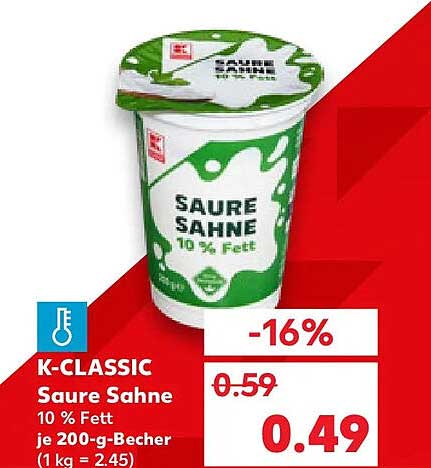 K-CLASSIC Saure Sahne 10 % Fett je 200-g-Becher