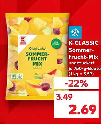 K-CLASSIC Sommer-frucht-Mix ungezuckert je 750-g-Beutel (1 kg = 3.59)