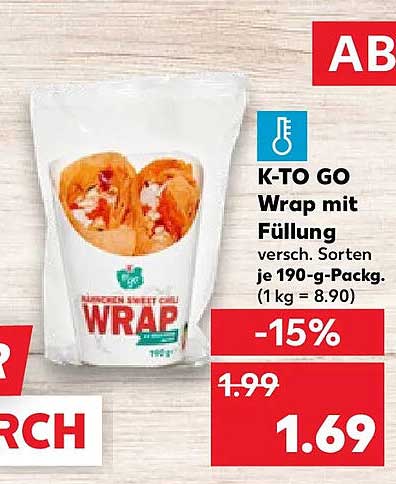 K-TO GO Wrap mit Füllung versch. Sorten je 190-g-Packg. (1 kg = 8.90)