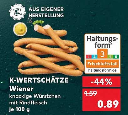 K-WERTSCHÄTZE Wiener knackige Würstchen mit Rindfleisch je 100 g
