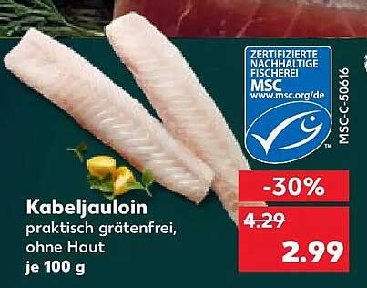 Kabeljau-loin praktisch grätenfrei, ohne Haut je 100 g