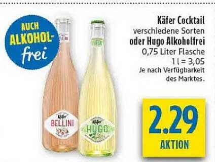 Käfer Cocktail verschiedener Sorten oder Hugo Alkoholfrei 0,75 Liter Flasche