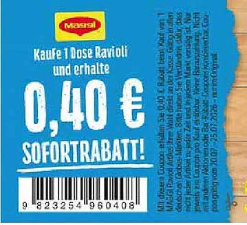 Kaufe 1 Dose Ravioli und erhalte 0,40 € Sofortrabatt!