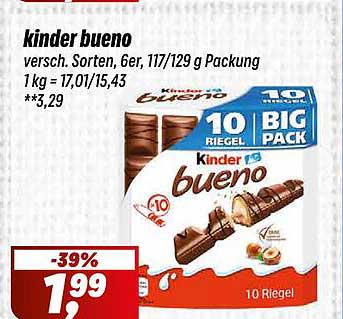 kinder bueno versch. Sorten, 6er, 117/129 g Packung