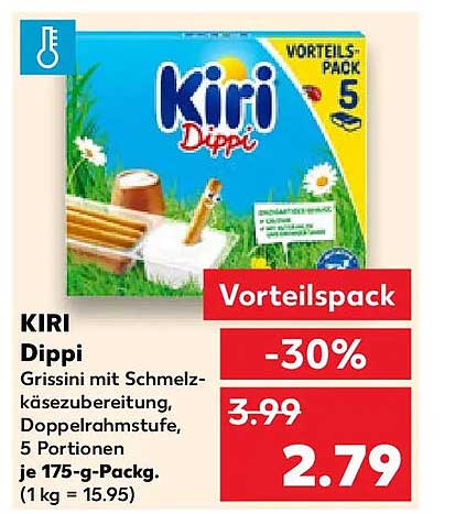 KIRI Dippi Grissini mit Schmelzkäsezubereitung, Doppelrahmstufe, 5 Portionen je 175-g-Packg. (1 kg = 15.95)
