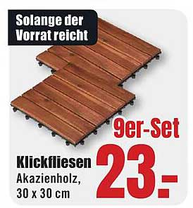 Klickfliesen Akazienholz, 30 x 30 cm 9er-Set