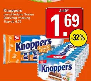 Knoppers verschiedene Sorten 200/250g Packung 1kg-ab 6.76