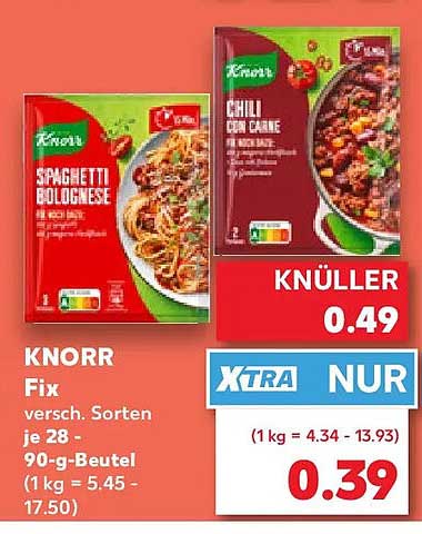 KNORR Fix versch. Sorten je 28 - 90-g-Beutel (1 kg = 5.45 - 17.50)