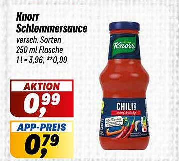 Knorr Schlemmersauce versch. Sorten 250 ml Flasche 1 l = 3,96, **0,99