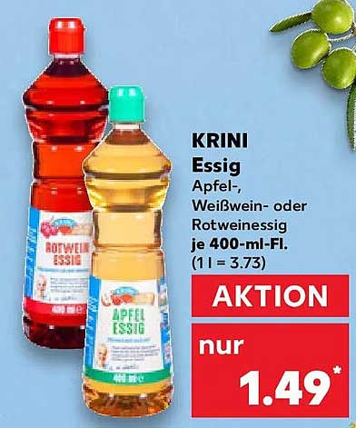 KRINI Essig Apfel-, Weißwein- oder Rotweinessig je 400-ml-Fl. (1 l = 3.73)