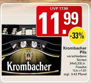 Krombacher Pils verschiedene Sorten 24x0,33ltr. Flasche 1Ltr.=1.51 zzgl. 3.42 Pfand