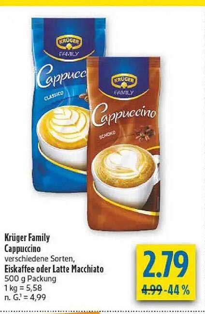 Krüger Family Cappuccino verschiedene Sorten, Eiskaffee oder Latte Macchiato 500 g Packung