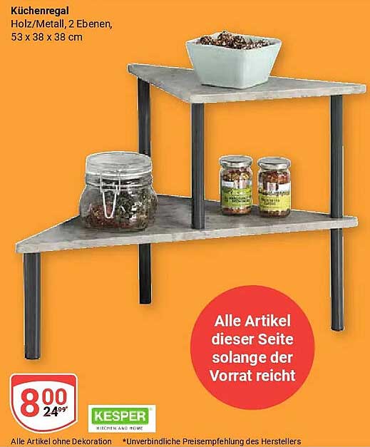 Küchenregal Holz/Metall, 2 Ebenen, 53 x 38 x 38 cm