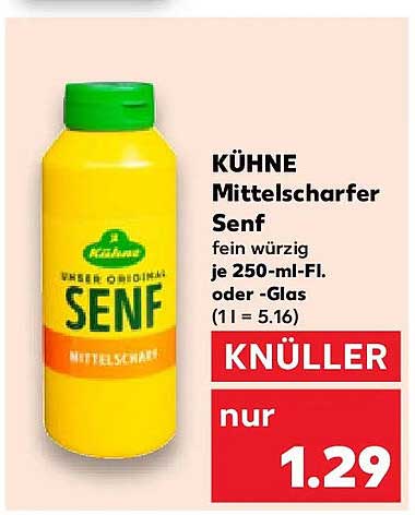 KÜHNE Mittelscharfer Senf fein würzig je 250-ml-Fl. oder -Glas
