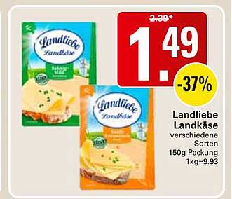 Landliebe Landkäse verschiedene Sorten 150g Packung 1kg=9.93