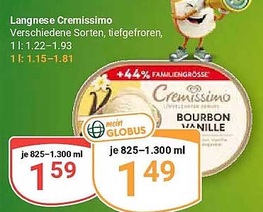 Langnese Cremissimo Verschiedene Sorten, tiefgefroren, 1 l: 1.22–1.93 1 l: 1.15–1.81
