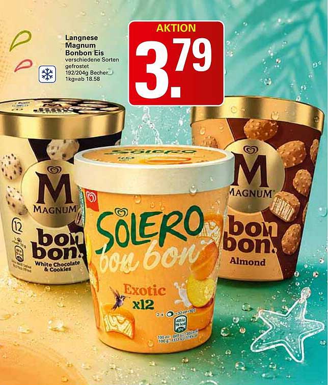 Langnese Magnum Bonbon Eis verschiedene Sorten gefrostet 192/204g Becher 1kg=ab 18.58