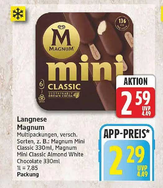 Langnese Magnum Multipackungen, versch. Sorten, z. B.: Magnum Mini Classic 330ml, Magnum Mini Classic Almond White Chocolate 330ml