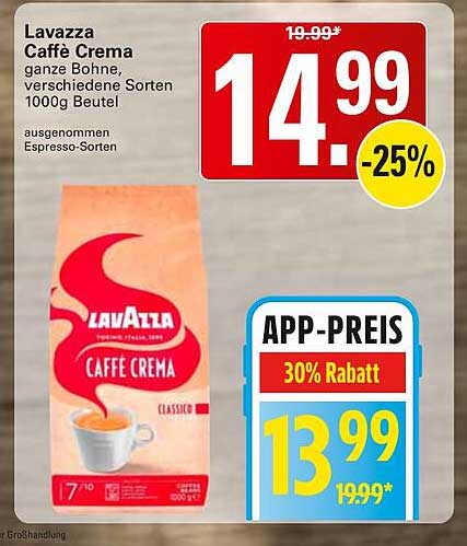 Lavazza Caffè Crema ganze Bohne, verschiedene Sorten 1000g Beutel
