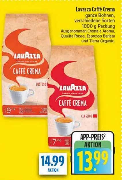 Lavazza Caffè Crema ganze Bohnen, verschiedene Sorten 1000 g Packung
