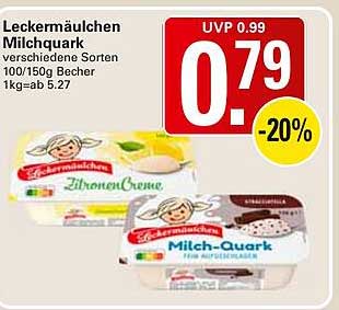 Leckermäulchen Milchquark verschiedene Sorten 100/150g Becher 1kg=ab 5.27