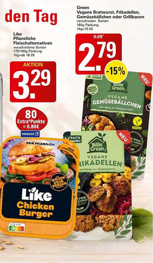 Like Pflanzliche Fleischalternativen verschiedene Sorten 175/180g Packung 1kg=ab 18.28