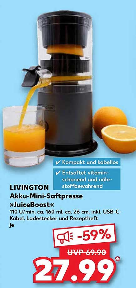 LIVINGTON Akku-Mini-Saftpresse »JuiceBoost«