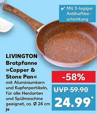 LIVINGTON Bratpfanne »Copper & Stone Pan« mit Aluminiumkern und Kupferpartikeln, für alle Herdarten und Spülmaschine geeignet, ca. Ø 24 cm je
