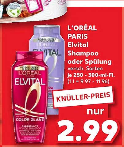 L'ORÉAL PARIS Elvital Shampoo oder Spülung versch. Sorten je 250 - 300-ml-Fl. (1 l = 9.97 - 11.96)