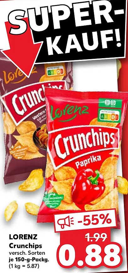 LORENZ Crunchips versch. Sorten je 150-g-Packg. (1 kg = 5.87)