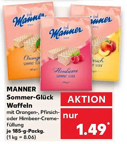 MANNER Sommer-Glück Waffeln mit Orangen-, Pfirsich- oder Himbeer-Cremefüllung