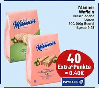 Manner Waffeln verschiedene Sorten 300/400g Beutel 1kg=ab 9,98