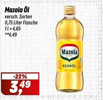 Mazola Öl versch. Sorten 0,75 Liter Flasche 1 l = 4,65
