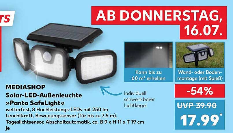 MEDIASHOP Solar-LED-Außenleuchte »Panta SafeLight«