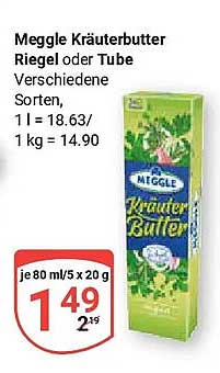 Meggle Kräuterbutter Riegel oder Tube Verschiedene Sorten. 1 l = 18.63/ 1 kg = 14.90