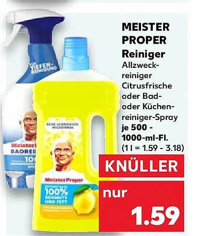 MEISTER PROPER Reiniger Allzweckreiniger Citrusfrische oder Bad- oder Küchenreiniger-Spray je 500-1000-ml-Fl.