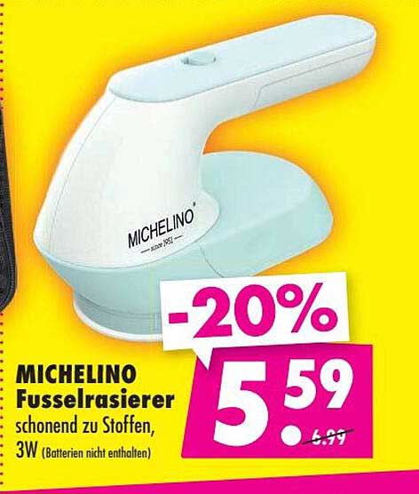 MICHELINO Fusselrasierer schonend zu Stoffen, 3W (Batterien nicht enthalten)