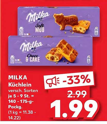 MILKA Küchlein versch. Sorten je 5 - 9 St. = 140 - 175-g-Packg. (1 kg = 11.38 - 14.22)