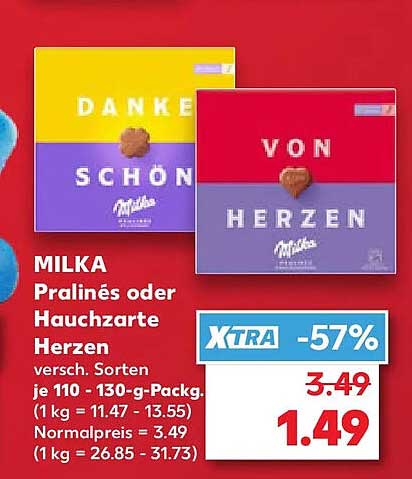 MILKA Pralinés oder Hauchzarte Herzen versch. Sorten je 110 - 130-g-Packg.