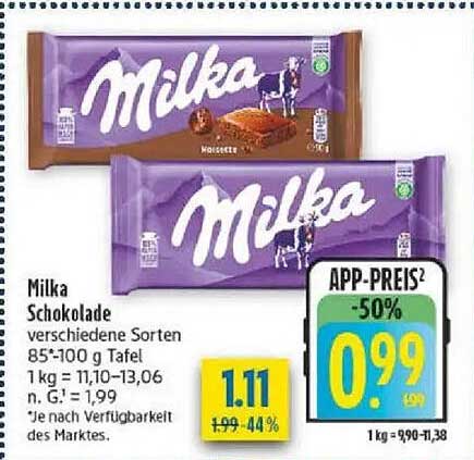 Milka Schokolade verschiedene Sorten 85*100 g Tafel