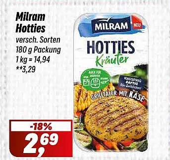 Milram Hotties versch. Sorten 180 g Packung 1 kg = 14,94 **,3,29