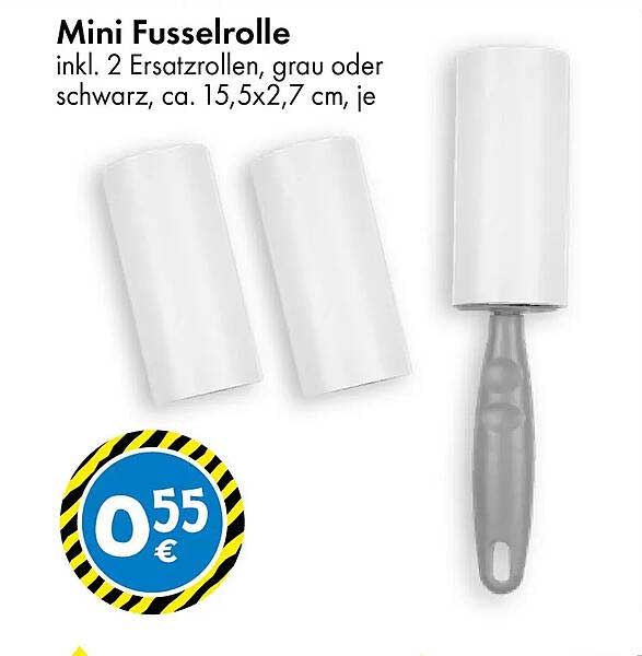 Mini Fusselrolle inkl. 2 Ersatzrollen, grau oder schwarz, ca. 15,5x2,7 cm, je