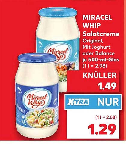 MIRACEL WHIP Salatcreme Original, Mit Joghurt oder Balance je 500-ml-Glas (1 l = 2.98)