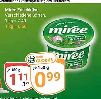 Mirée Frischkäse Verschiedene Sorten, 1 kg = 7.40
