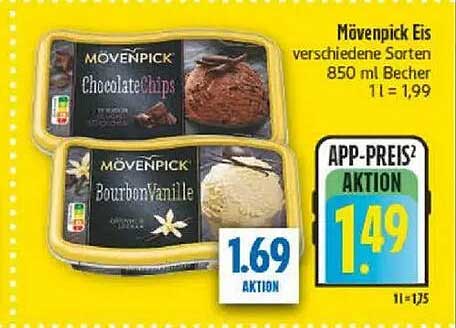 Mövenpick Eis verschiedene Sorten 850 ml Becher 1 l = 1,99