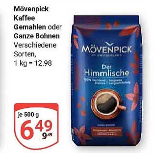 Mövenpick Kaffee Gemahlen oder Ganze Bohnen Verschiedene Sorten, 1 kg = 12.98