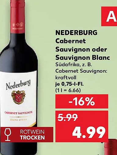 NEDERBURG Cabernet Sauvignon oder Sauvignon Blanc Südafrika, z. B. Cabernet Sauvignon: kraftvoll je 0,75-l-Fl.