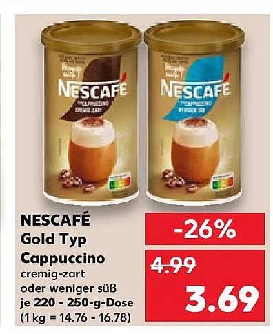 NESCAFÉ Gold Typ Cappuccino cremig-zart oder weniger süß je 220 - 250-g-Dose (1 kg = 14.76 - 16.78)